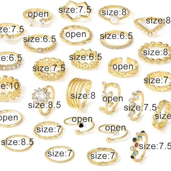 28PC Gold Plated Boho Bohemian Glam Ring Set - Assorted Sizes - Brand NEW - Picture 4 of 4
